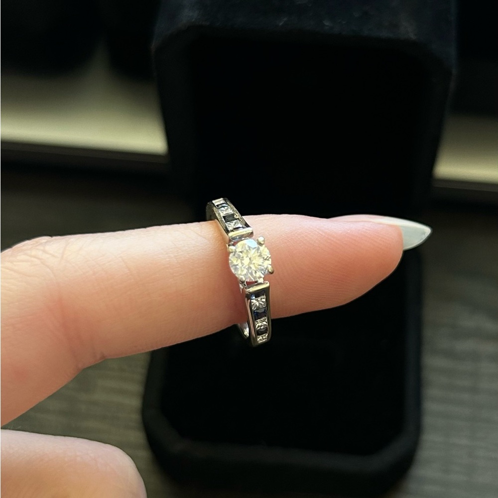 SOLD - 14k White Gold Diamond & Sapphire Ring - SOLD